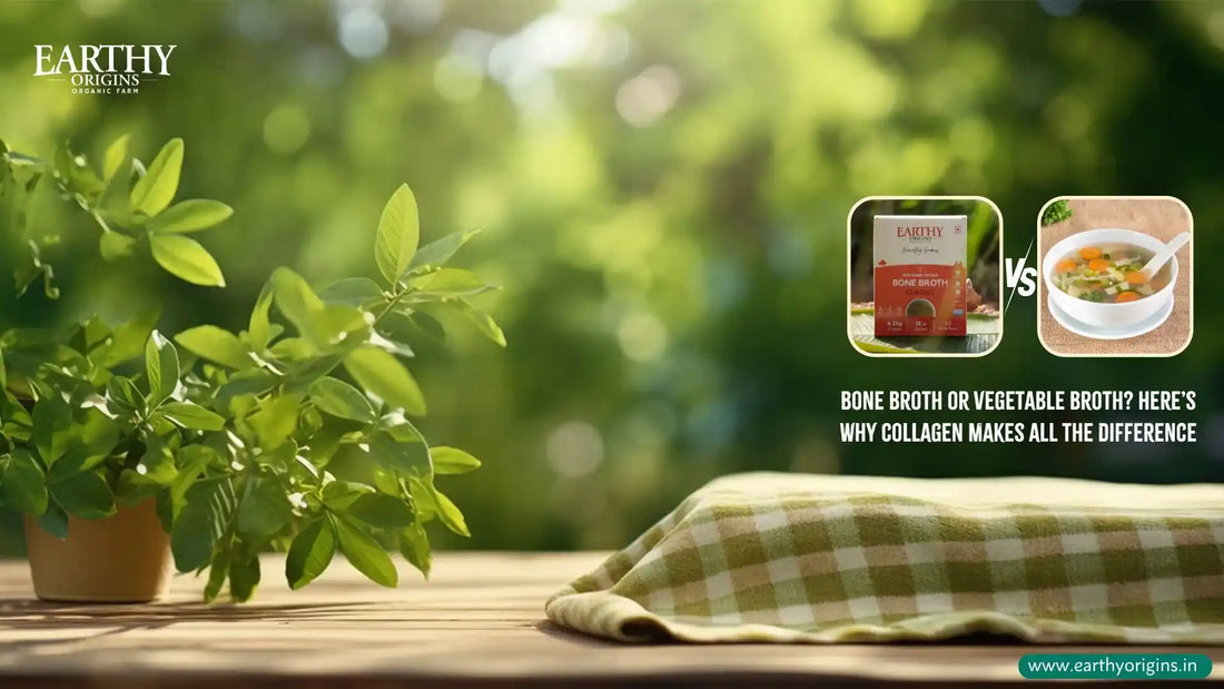 Bone broth and vegetable broth side by side showing collagen difference