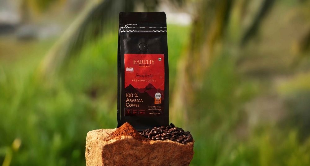 Buy Arabica coffee powder with rich flavor, made from the best Indian coffee beans and pure grounds.