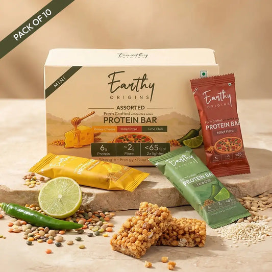 Assorted high protein bar pack with Millet Pizza, Lime Chilli and Honey Cheese, protein snack for daily energy