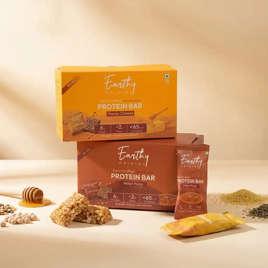 Millet Pizza and Honey Cheese protein snack bar combo pack with savoury flavours and balanced nutrition