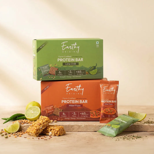 Millet Pizza and Lime Chilli low sugar protein bars combo pack with savoury flavours and balanced nutrition